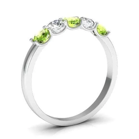 0.50 cttw Peridot and Diamond 5 Stone U-Prong Ring