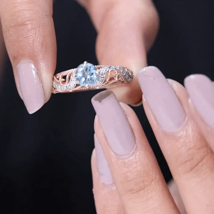 1 CT Vintage Engagement Ring with Aquamarine and Diamond