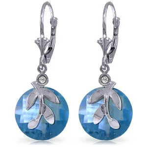 10.63 Carat 14K Solid White Gold Leverback Earrings Blue Topaz Diamond