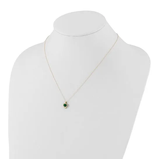 10k Yellow Gold Created Emerald and Diamond Heart Necklace