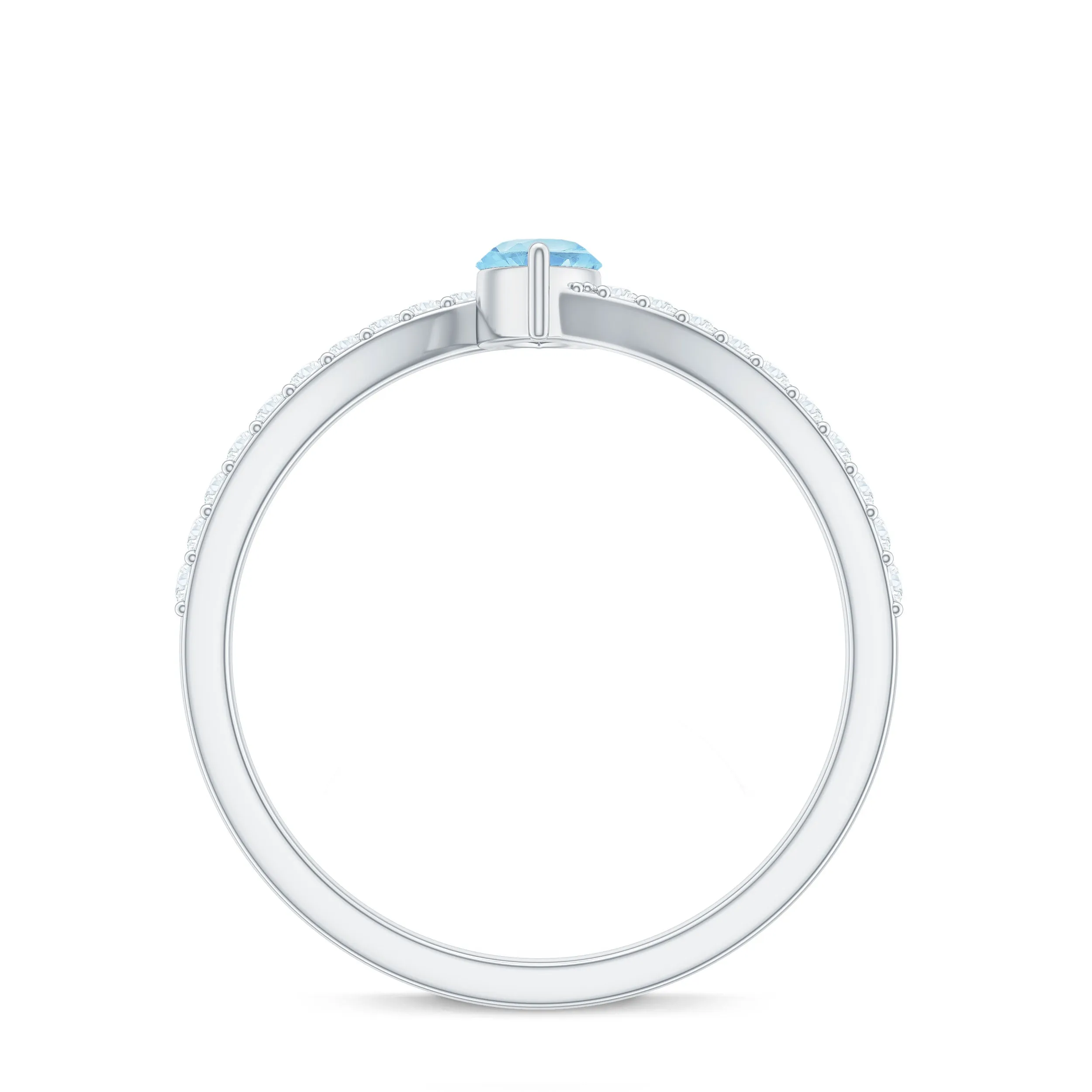 1/2 Ct Bypass Engagement Ring with Aquamarine and Diamond
