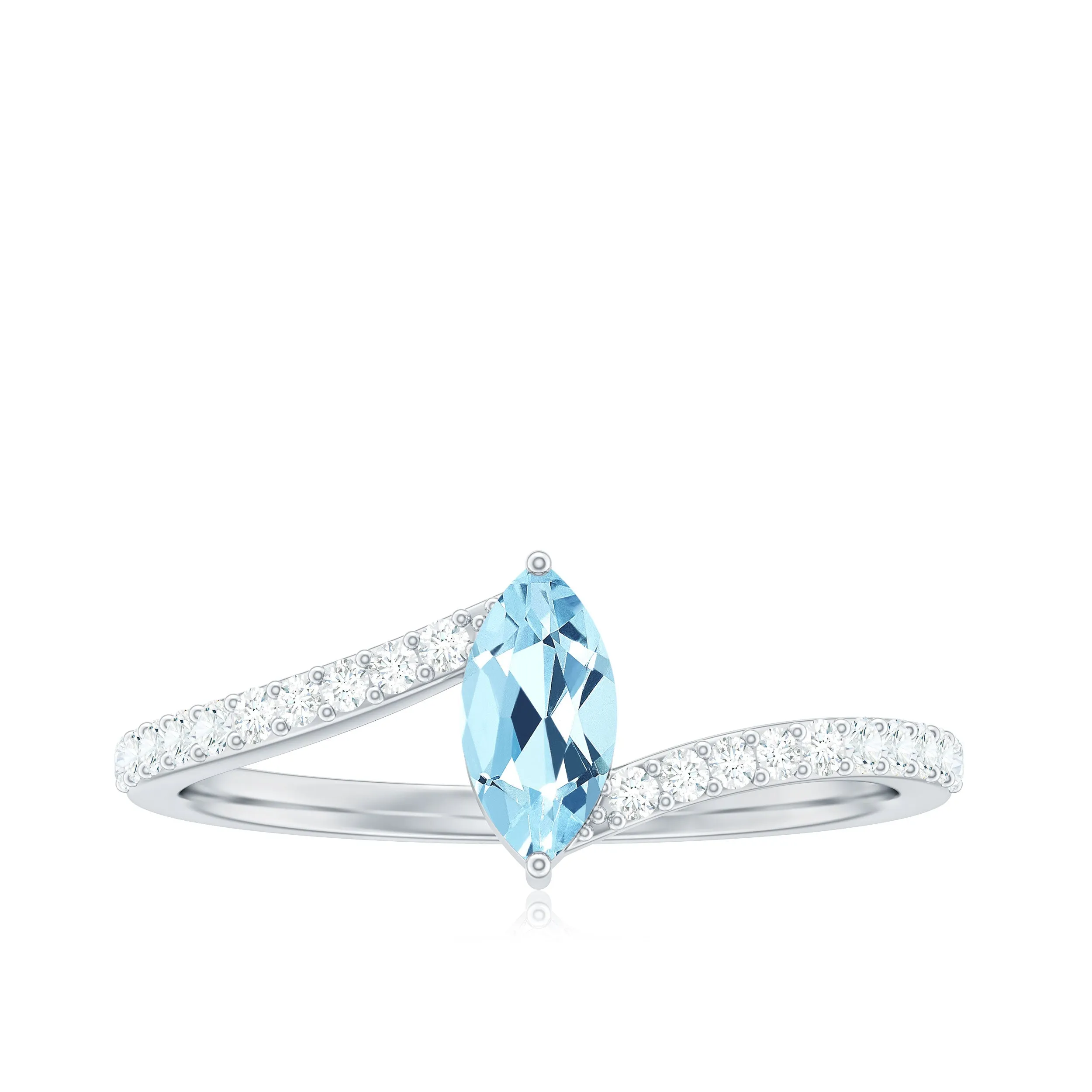 1/2 Ct Bypass Engagement Ring with Aquamarine and Diamond