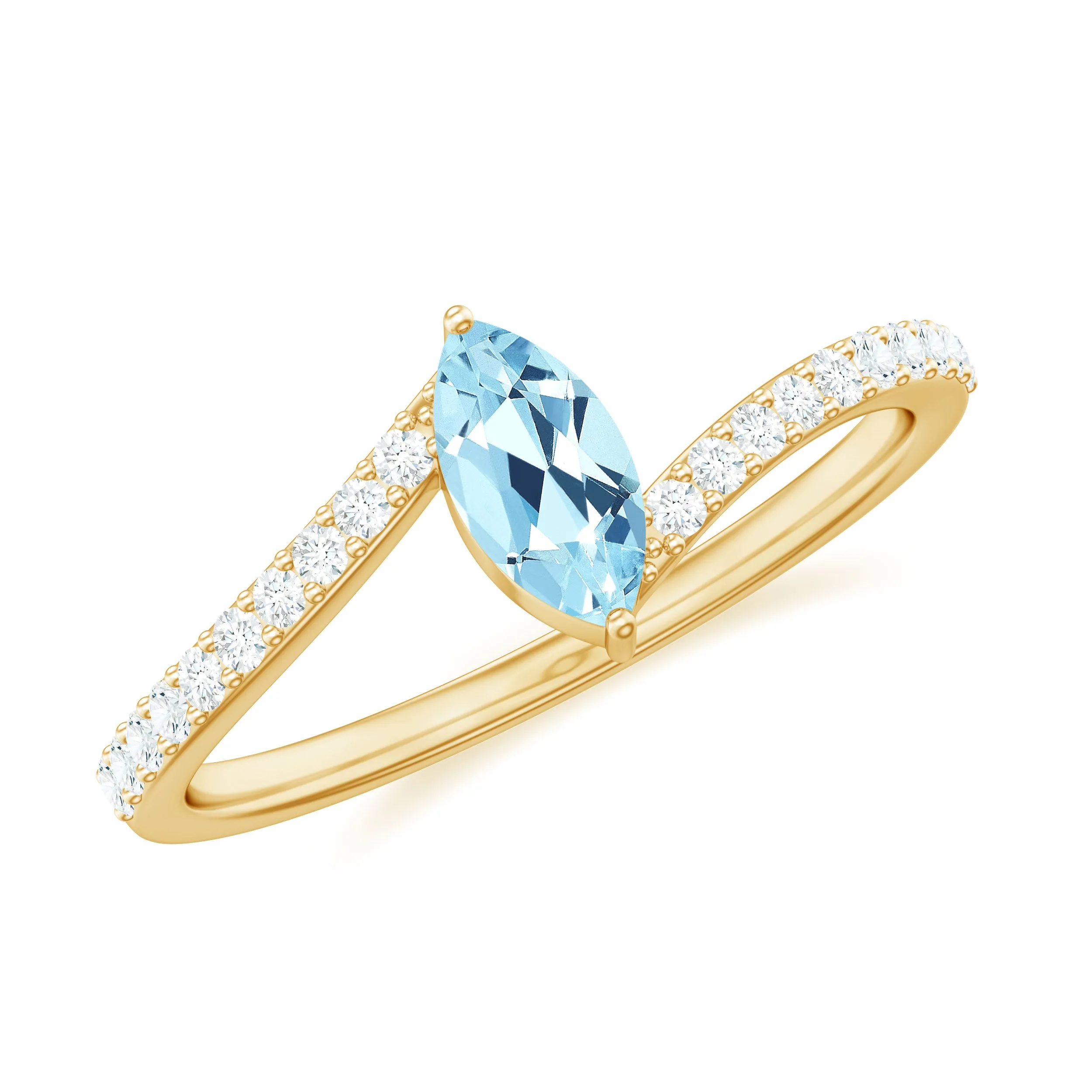 1/2 Ct Bypass Engagement Ring with Aquamarine and Diamond