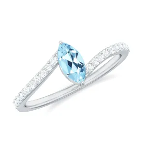 1/2 Ct Bypass Engagement Ring with Aquamarine and Diamond