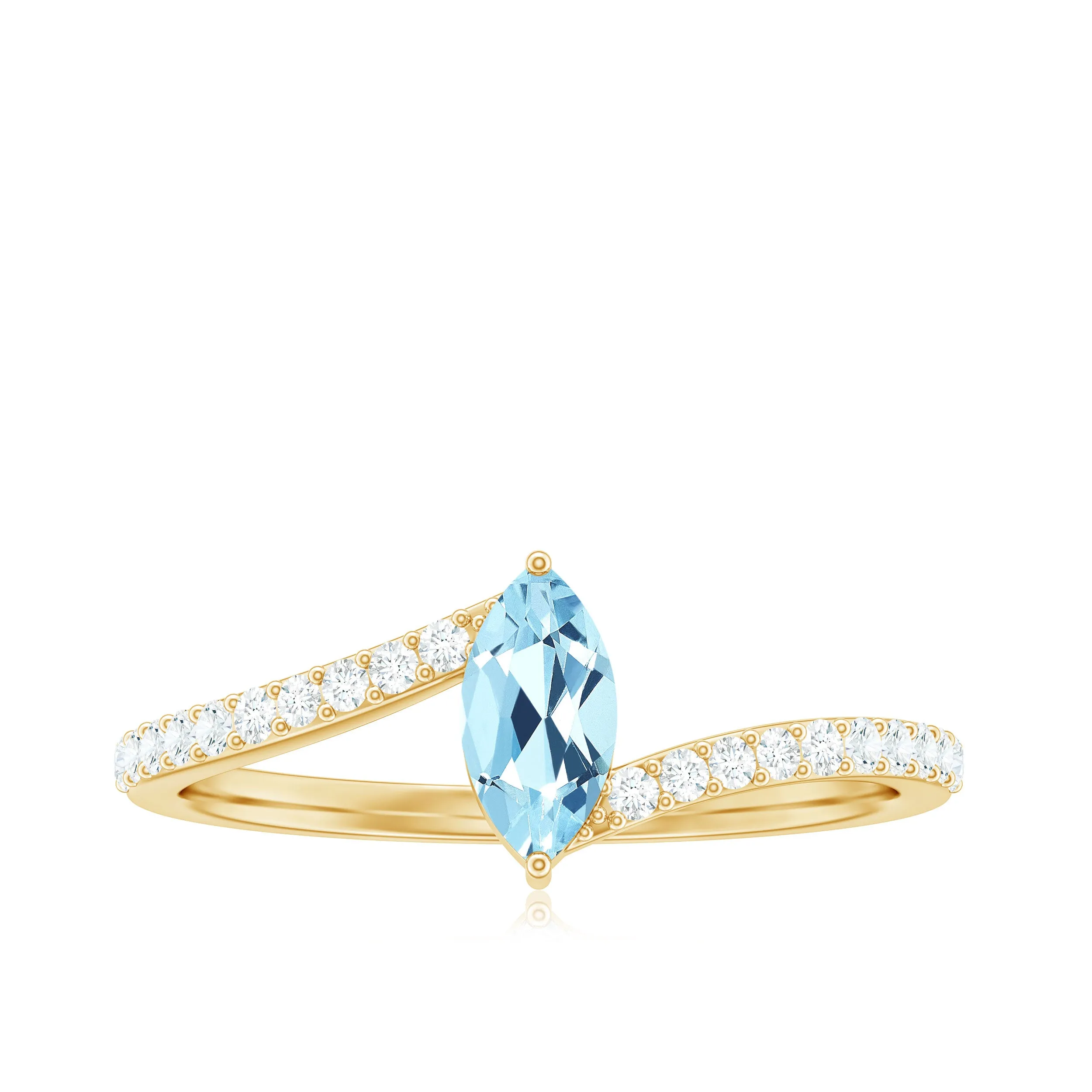1/2 Ct Bypass Engagement Ring with Aquamarine and Diamond