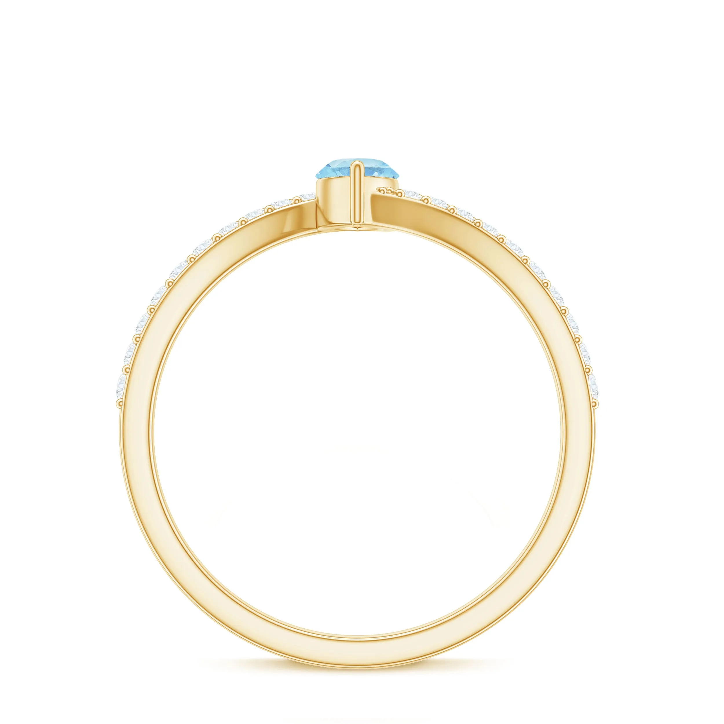 1/2 Ct Bypass Engagement Ring with Aquamarine and Diamond