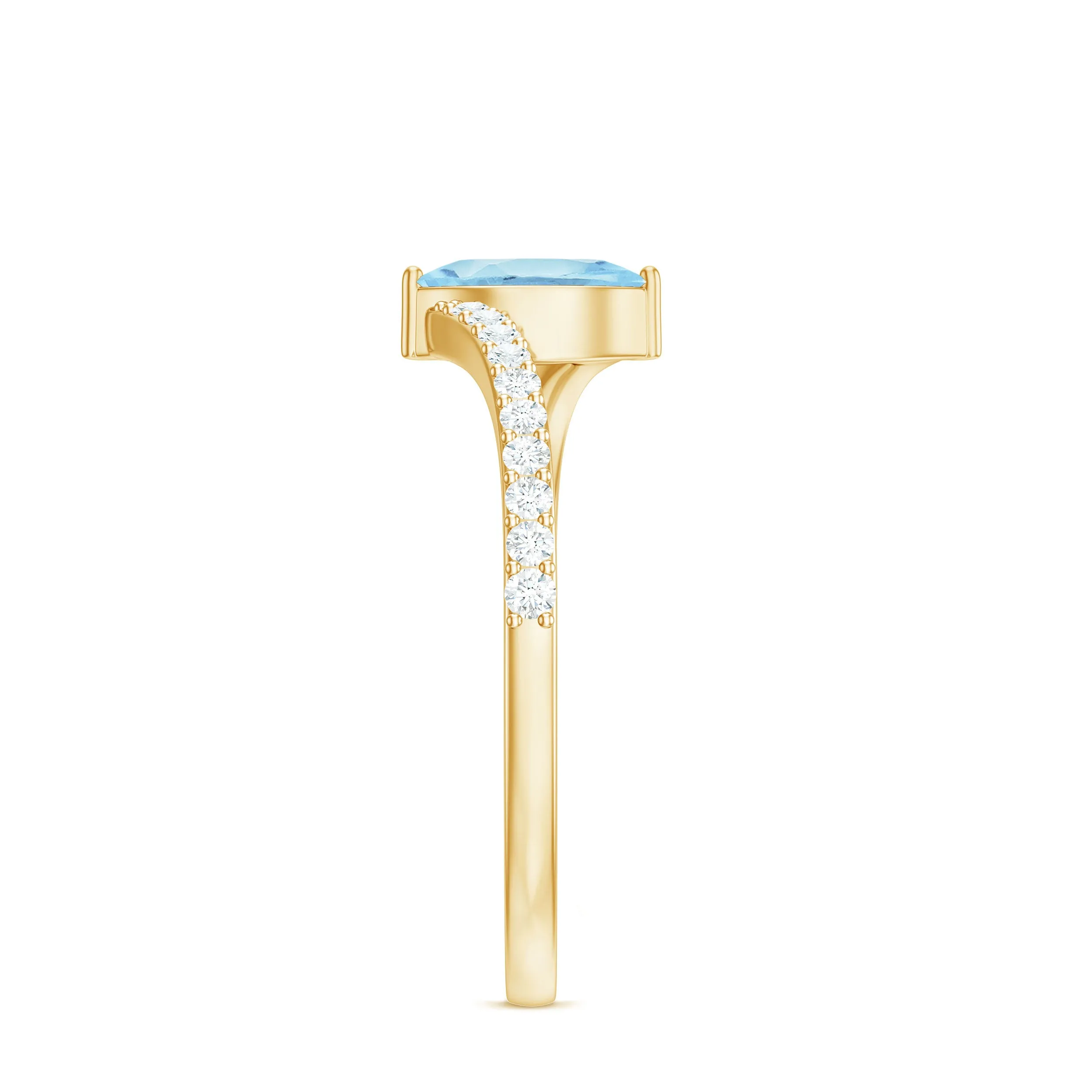 1/2 Ct Bypass Engagement Ring with Aquamarine and Diamond