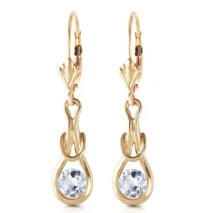 1.3 Carat 14K Solid Yellow Gold Leverback Earrings Natural Aquamarine