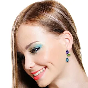 13.6 Carat 14K Solid White Gold Earrings Amethyst, Peridot Blue Topaz