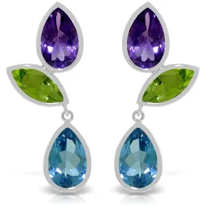 13.6 Carat 14K Solid White Gold Earrings Amethyst, Peridot Blue Topaz