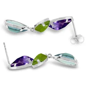 13.6 Carat 14K Solid White Gold Earrings Amethyst, Peridot Blue Topaz