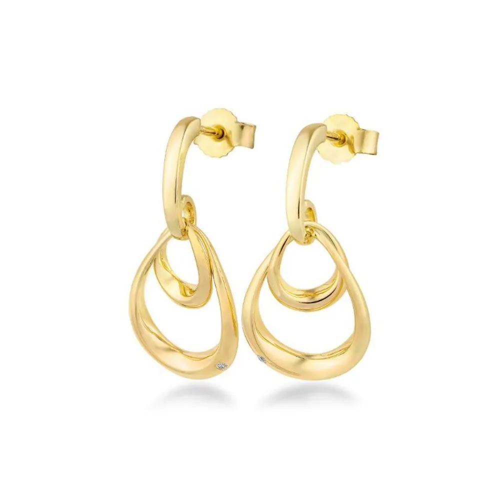 14k Double Drop Earrings with Single Diamond
