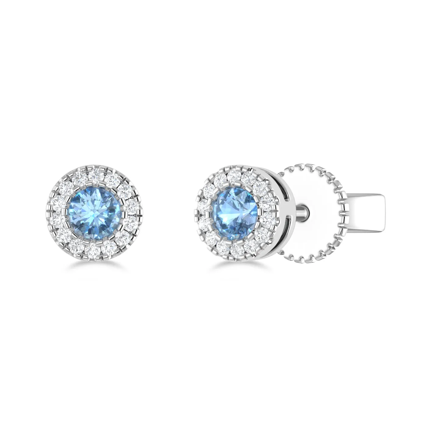 14K Gold Diamond & Aquamarine Circle Studs