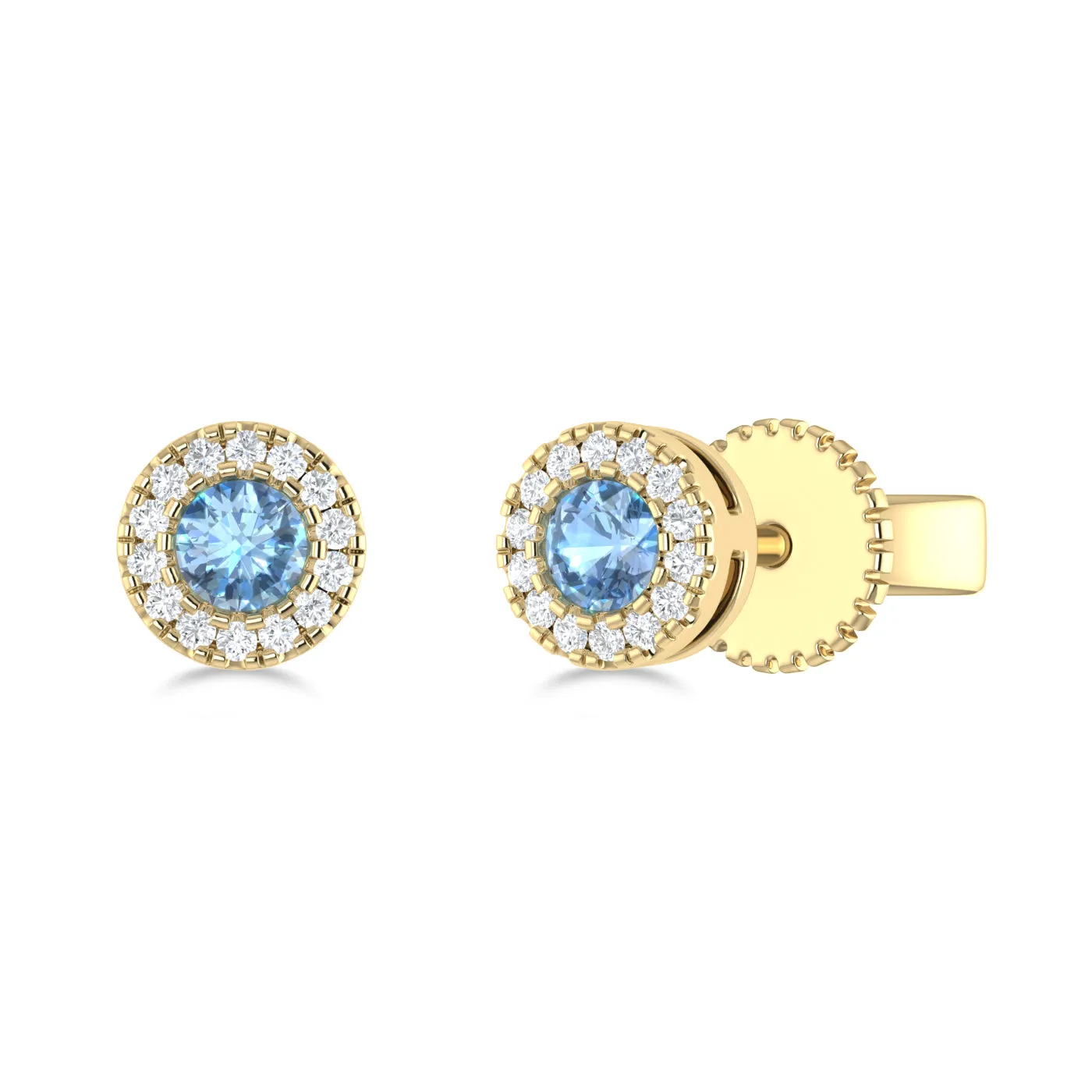 14K Gold Diamond & Aquamarine Circle Studs