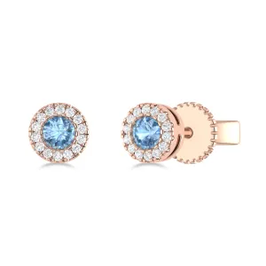 14K Gold Diamond & Aquamarine Circle Studs