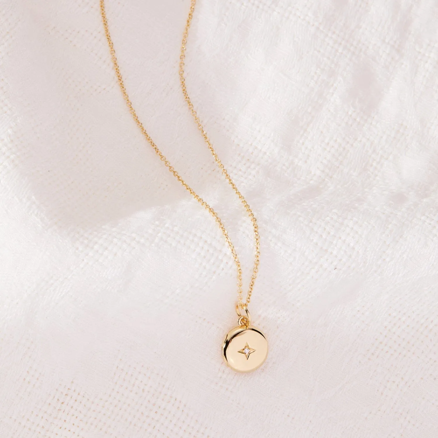 14k Gold Round Mini Locket Necklace