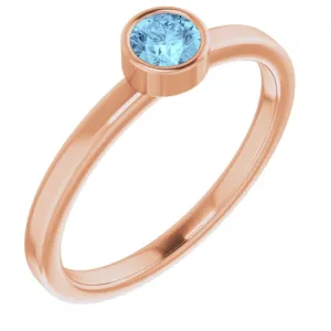 14K Rose 4 mm Natural Aquamarine Ring