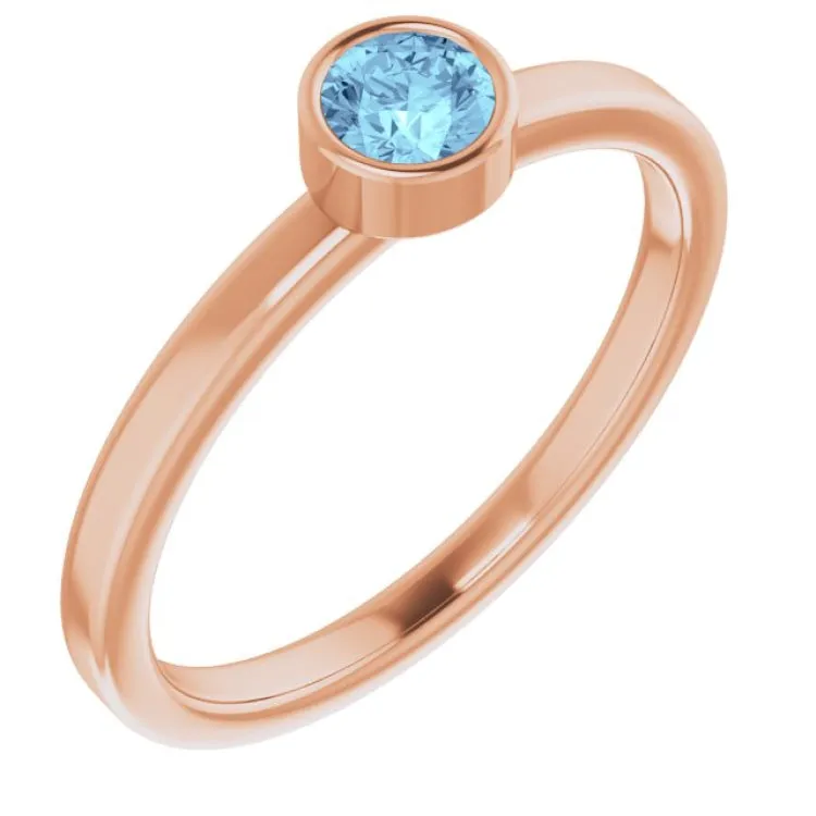 14K Rose 4 mm Natural Aquamarine Ring