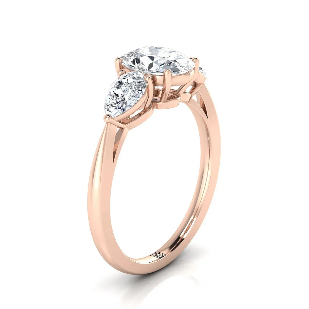 14K Rose Gold Oval Peridot Perfectly Matched Pear Shaped Three Diamond Engagement Ring -7/8ctw