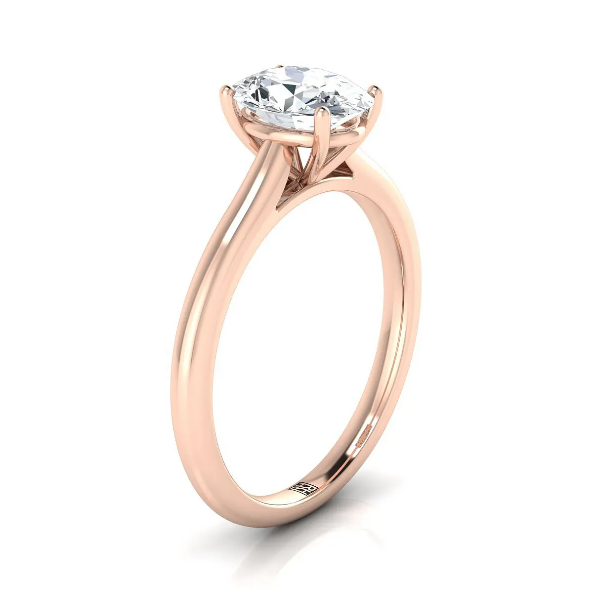 14K Rose Gold Oval Peridot Pinched Comfort Fit Claw Prong Solitaire Engagement Ring