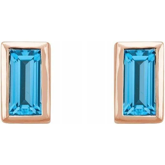14K Rose Swiss Blue Topaz Bezel-Set Earrings Regard Jewelry Austin, Texas