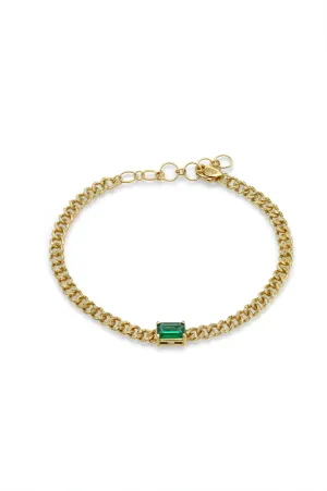 14K Solid Gold Natural Diamond and Emerald Cuban Chain 6 1.5" Bracelet