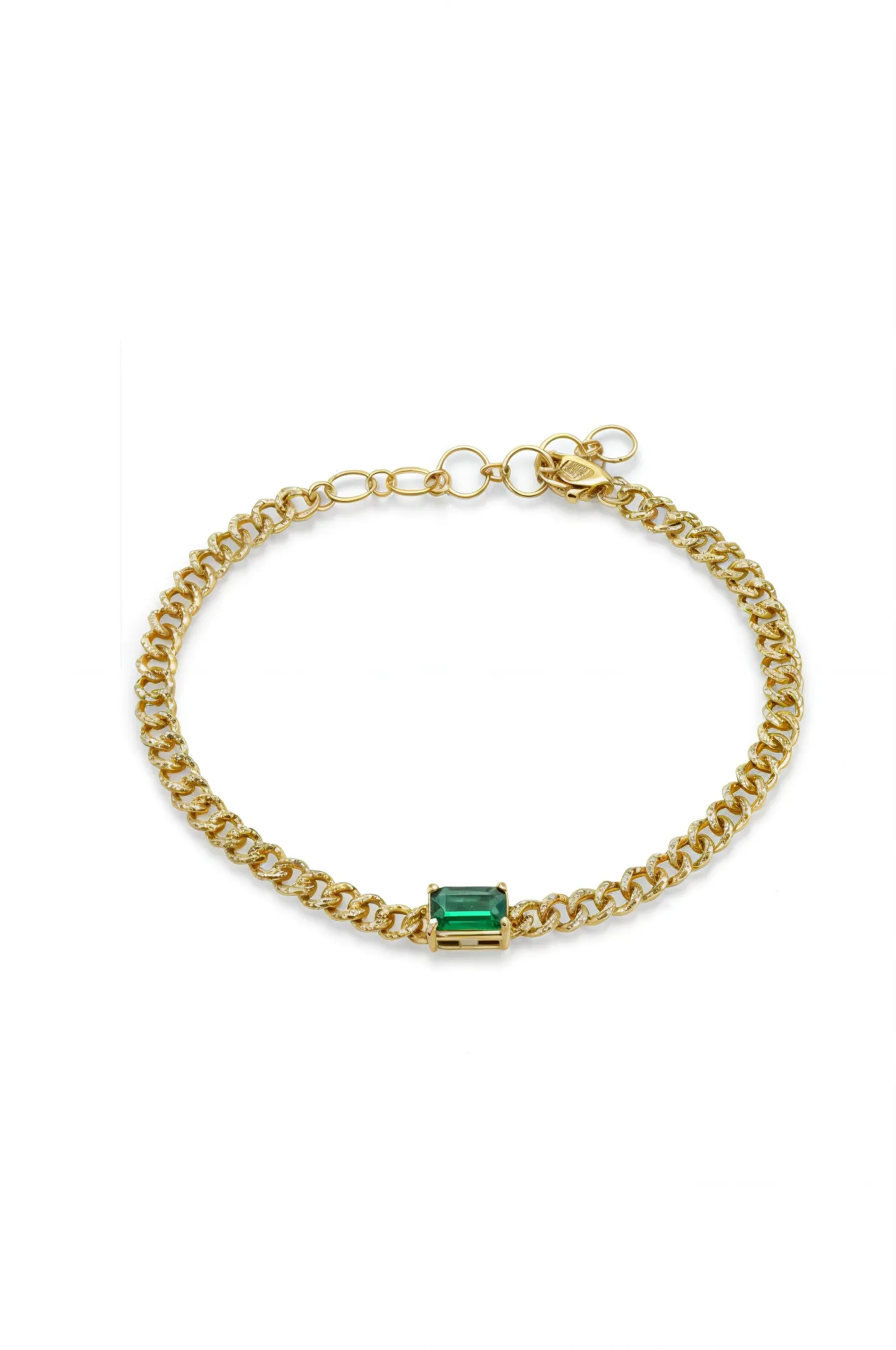 14K Solid Gold Natural Diamond and Emerald Cuban Chain 6 1.5" Bracelet