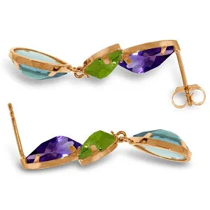 14K Solid Rose Gold Earrings w/ Amethysts, Peridots & Blue Topaz