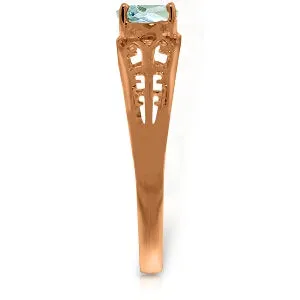 14K Solid Rose Gold Filigree Ring w/ Natural Aquamarine
