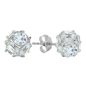 14K Solid White Gold Stud Earrings w/ Natural Aquamarines