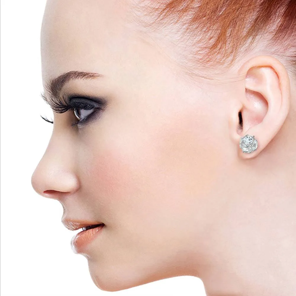 14K Solid White Gold Stud Earrings w/ Natural Aquamarines