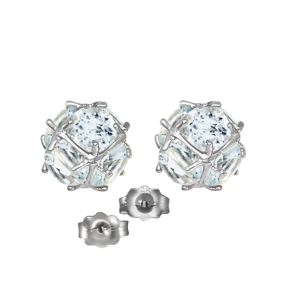 14K Solid White Gold Stud Earrings w/ Natural Aquamarines