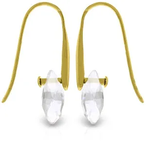 14K Solid Yellow Gold Fish Hook Earrings w/ Dangling Briolette White Topaz