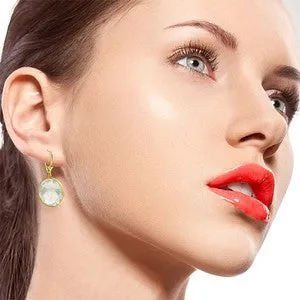 14K Solid Yellow Gold Leverback Checkerboard Cut Round White Topaz Earrings