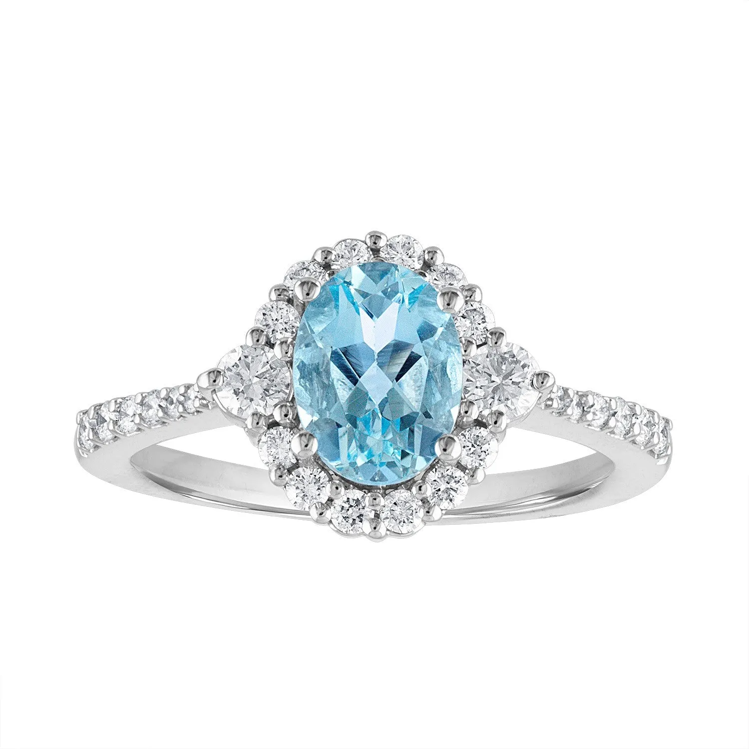 14k White Gold 1.12Ct Aquamarine, 0.48Ct Diamond Ring