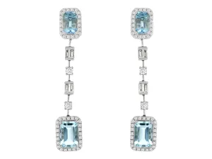14K White Gold Aquamarine and Diamond Dangle Earrings