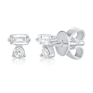 14K White Gold Baguette Diamond Mini Earrings