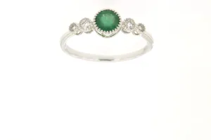 14K White Gold Bezel Set Emerald and Diamond Ring