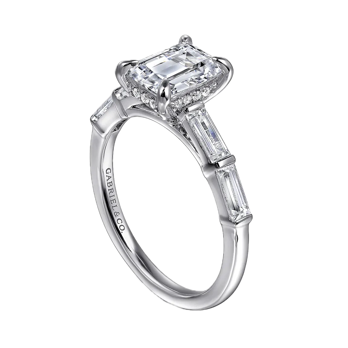 14K White Gold Emerald Cut Diamond Engagement Ring