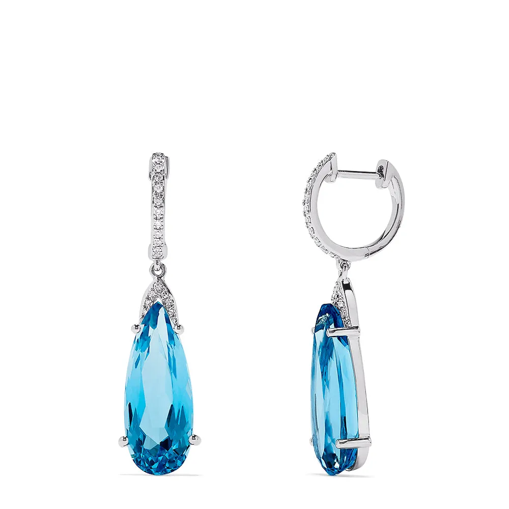 14K White Gold Topaz and Diamond Earrings, 18.21 TCW