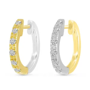 14K Yellow & White Gold 0.24ct. Diamond Reversible Huggie Hoop Earrings