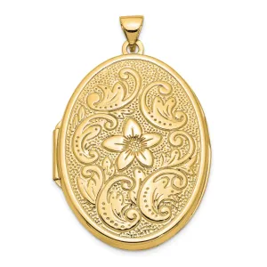 14k Yellow Gold 32mm Oval Flower Scrolls Locket