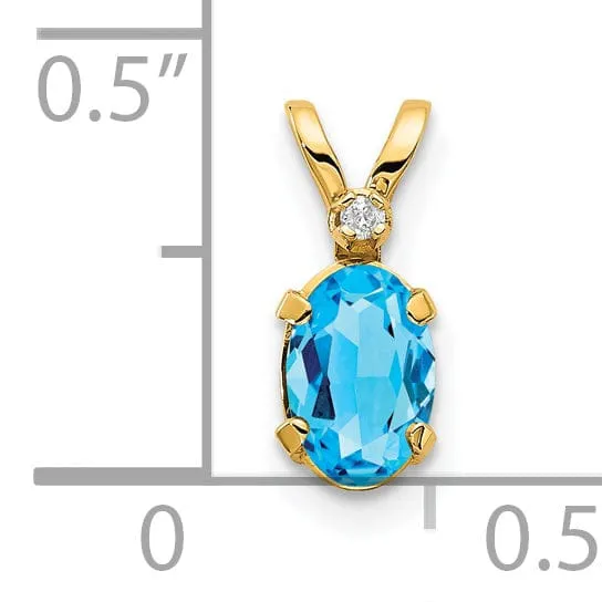 14k Yellow Gold Blue Topaz Birthstone Pendant