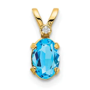 14k Yellow Gold Blue Topaz Birthstone Pendant