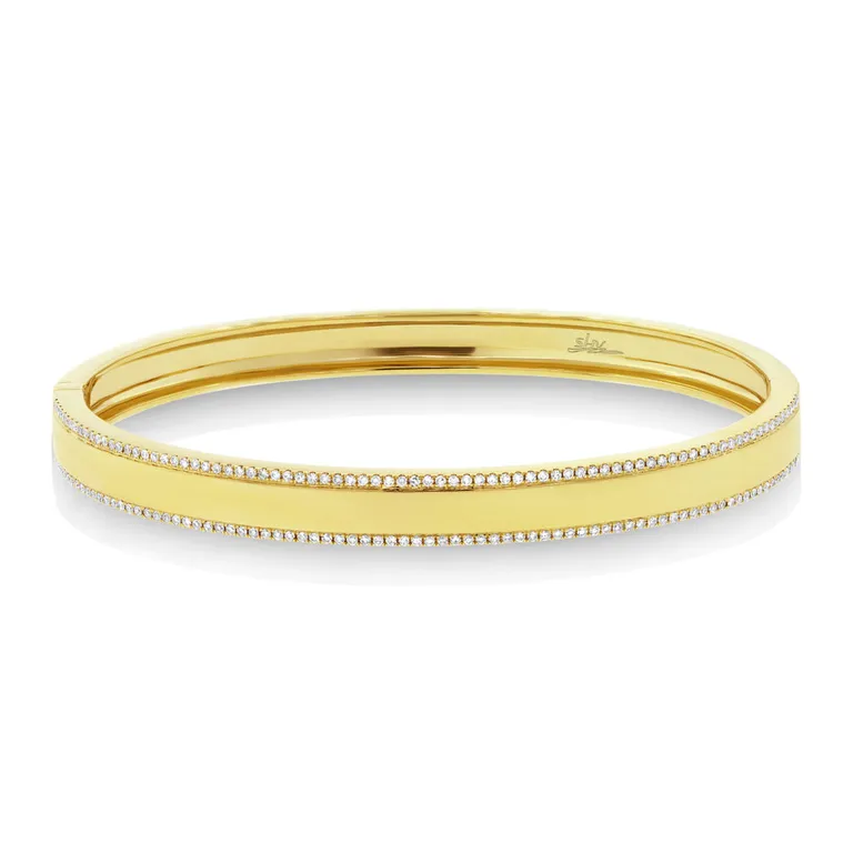 14K Yellow Gold Diamond Double Row Bangle