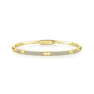 14K Yellow Gold Diamond Pyramid Accent Bangle