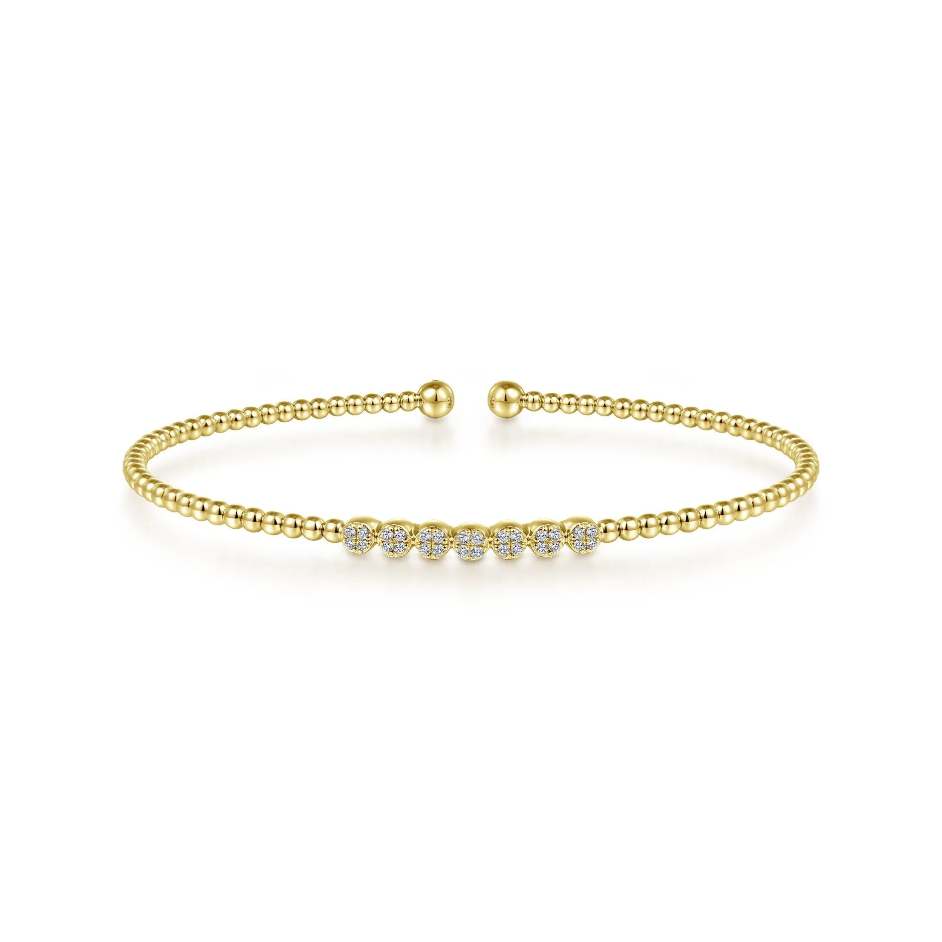 14K Yellow Gold Diamond Top Beaded Open Bangle