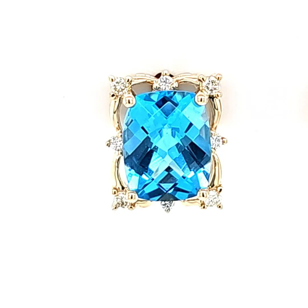 14k Yellow Gold Swiss Blue Topaz & Diamond Earrings (I8168)