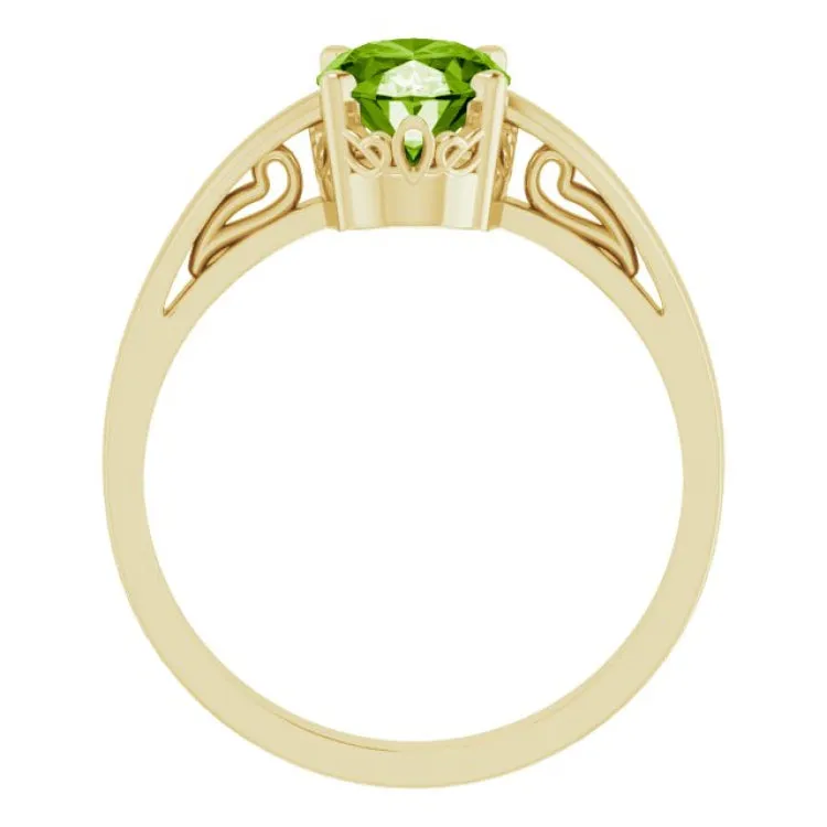 14K Yellow Natural Peridot Solitaire Ring