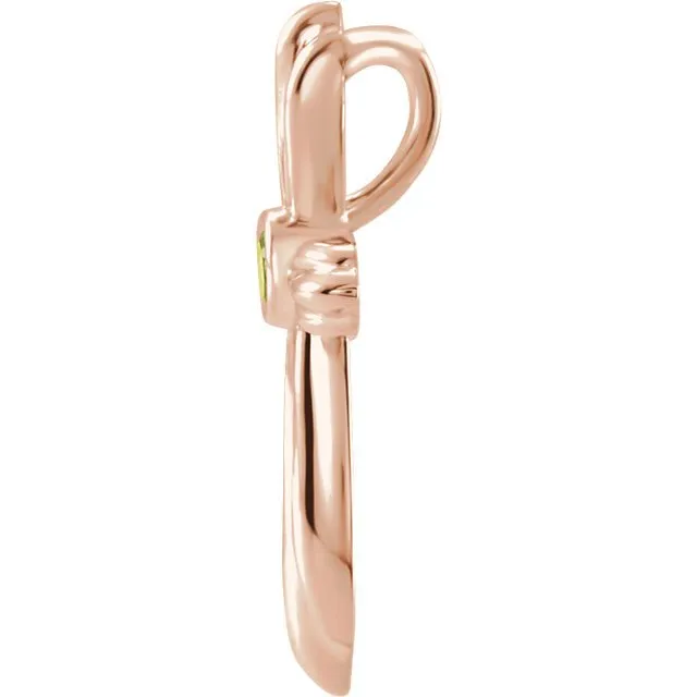 14KT GOLD .09 CT PERIDOT BEZEL-SET CROSS PENDANT